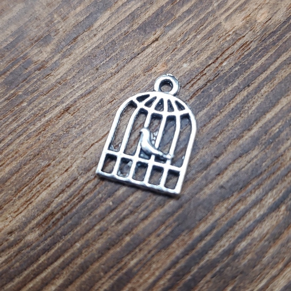 Bird in a‎ cage charm pendant